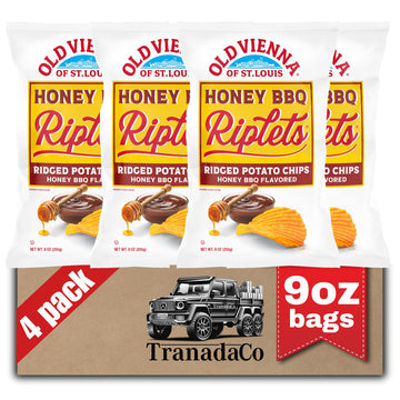 Old Vienna of St. Louis Honey BBQ Flavored Riplets Ridged Potato Chips 9oz Bags (4 Pack) by TranadaCo