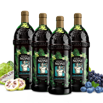 Tahitian Noni Juice, Original Noni Fruit Puree with Blueberry & Grape, 33.81 Fl Oz (Pack of 4)