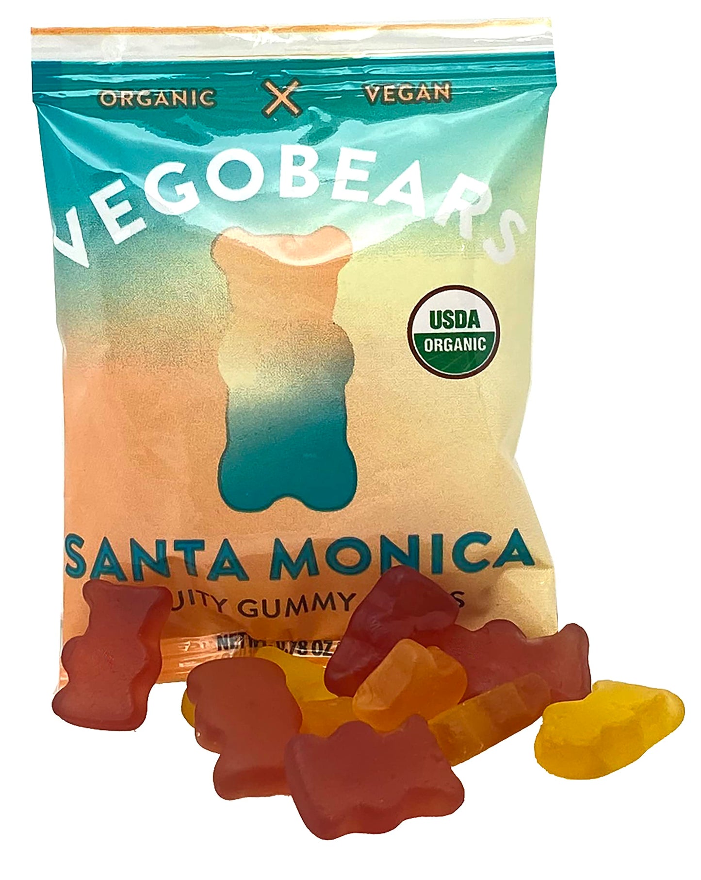 Candy People VegoBears Santa Monica Vegan Gummy Bears Snack Packs Organic Gummy Bears, Non-GMO, Banana, Pineapple & Strawberry G