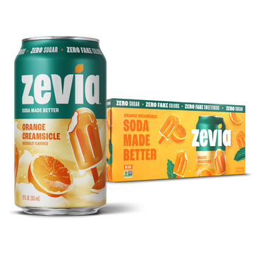 Zevia Zero Sugar Soda  Orange Creamsicle  12 Oz Cans (8-Pack) - Energy Blend Free  Naturally Sweetened  No Calorie Soda - Non-Gmo Project Verified  Gluten-Free  Vegan