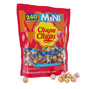 Chupa Chups Mini Lollipop Assortment, 5 Flavors, Individually Wrapped Candy For Kids, 50.8 Oz Bag (240 Suckers)