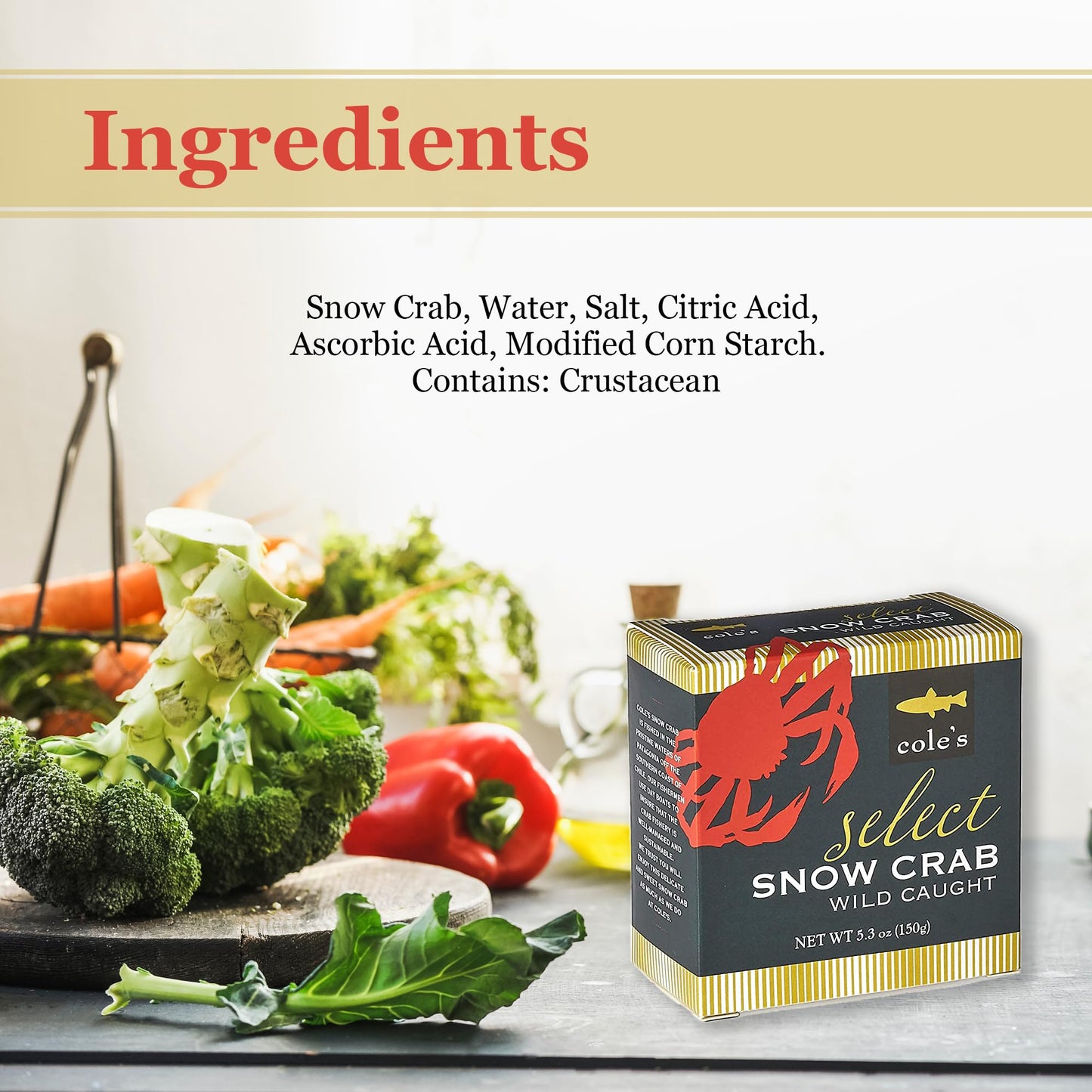 Coles Snow Crab Meat - Wild Caught, High in Protein & Omega 3 - 5.3 oz Can