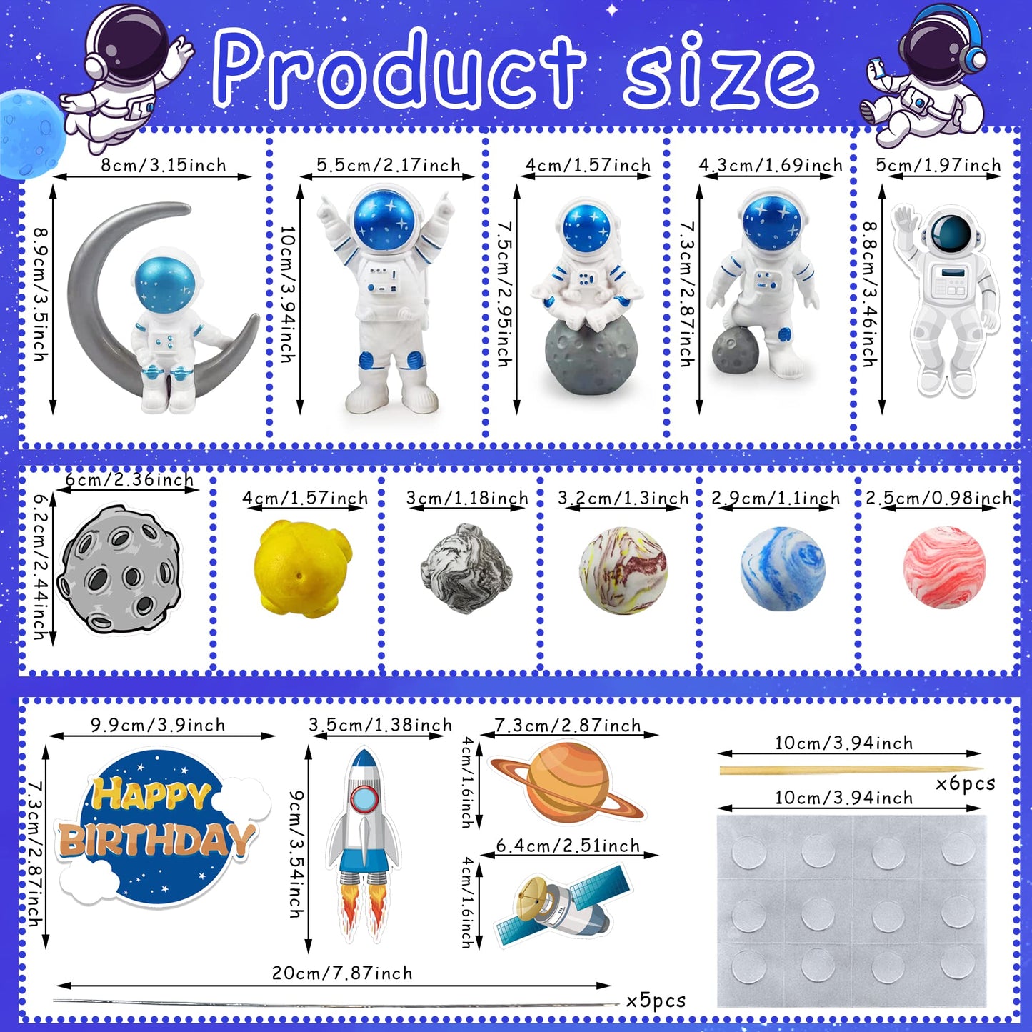 Astronaut Figurines Space Cake Toppers Astronaut Planet Rocket Satellite And Star Space Diy Cake Toppers For Space Theme Party B