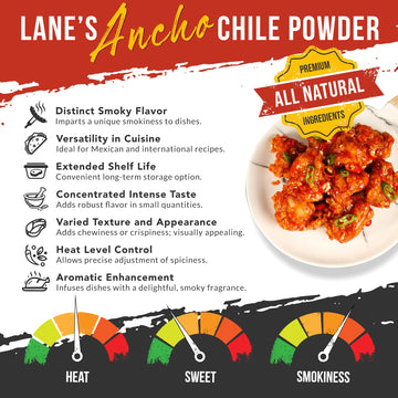 Lane's Ancho Chile Powder Spice, All-Natural Ancho Chili Powder Seasoning with Sweet & Smoky Ancho Chiles Flavor, No Preservativ