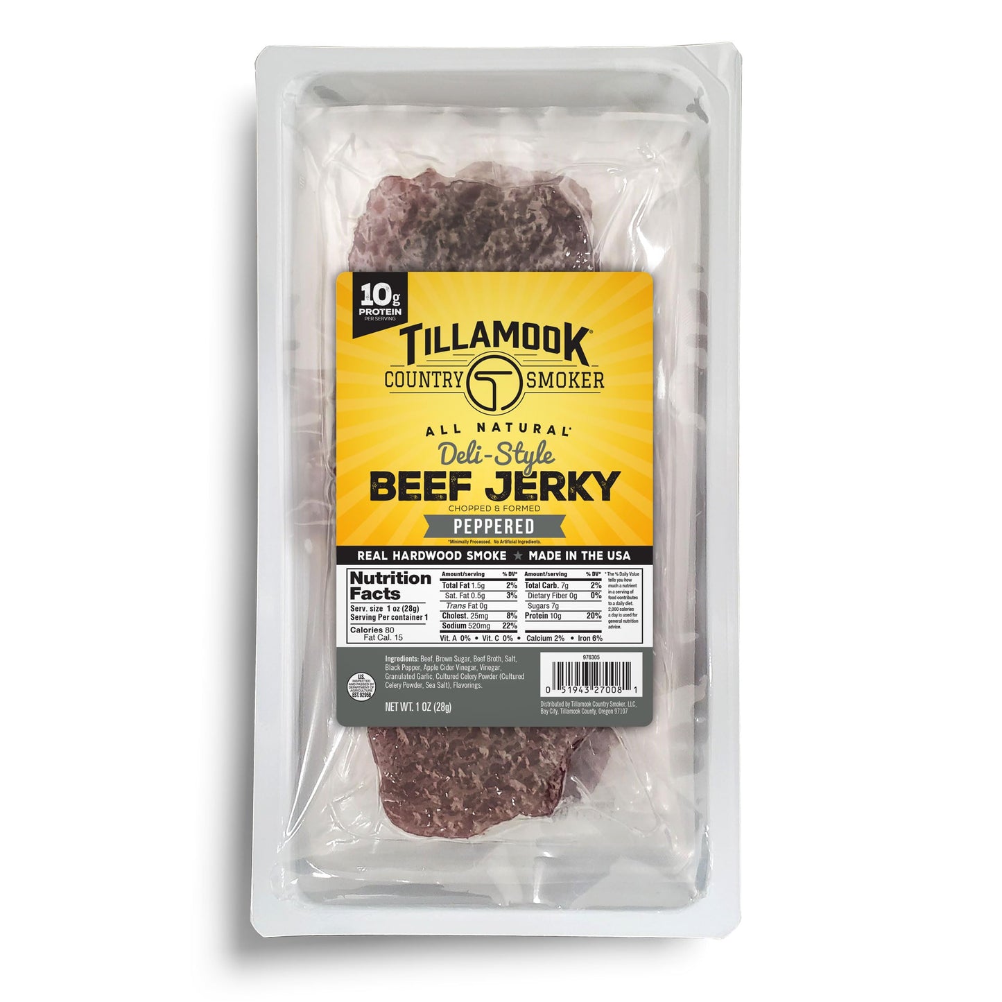 TILLAMOOK COUNTRY SMOKER Beef Jerky, Peppered Deli Style, Low Carb, High Protein, 1 Ounce (Pack of 12)