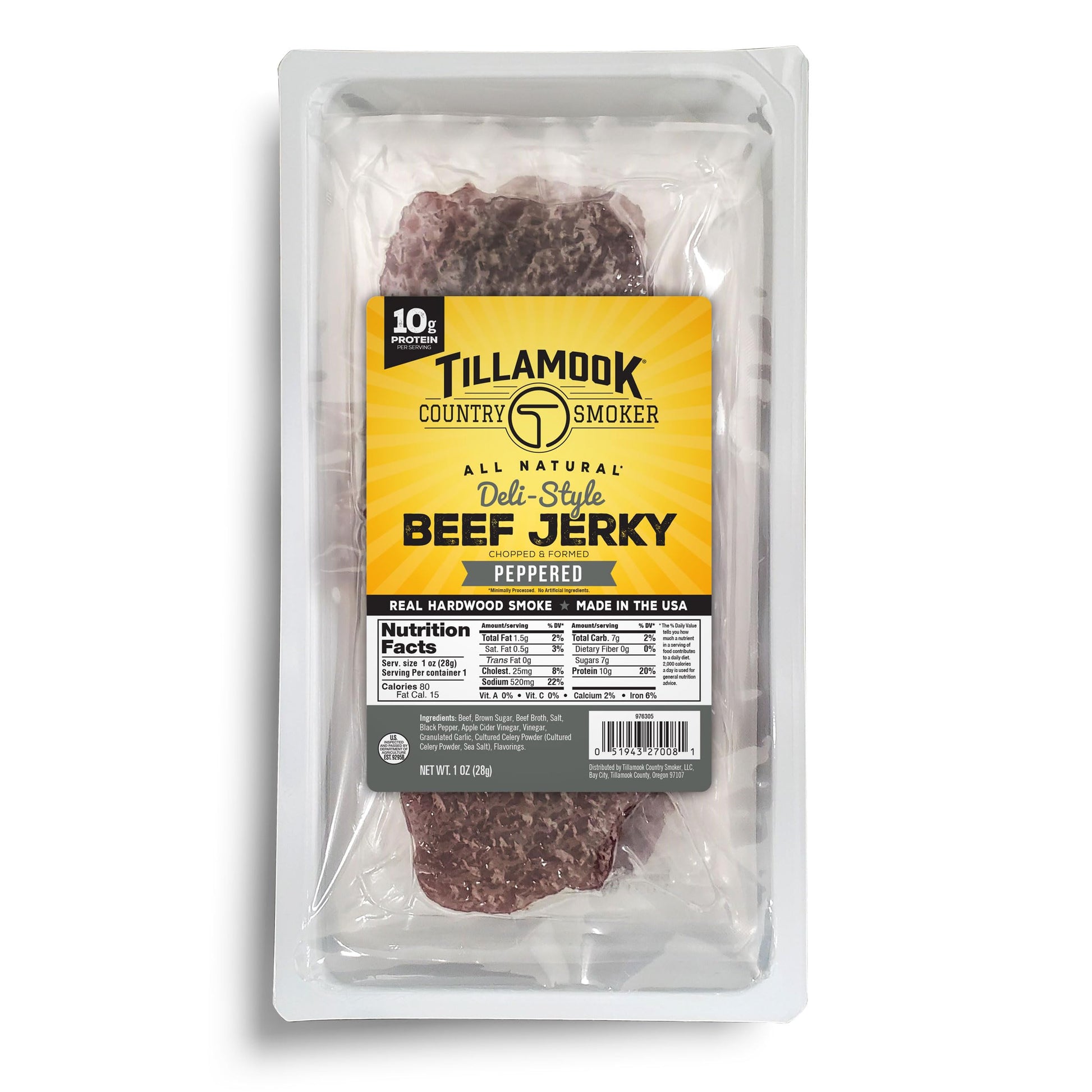 TILLAMOOK COUNTRY SMOKER Beef Jerky, Peppered Deli Style, Low Carb, High Protein, 1 Ounce (Pack of 12)