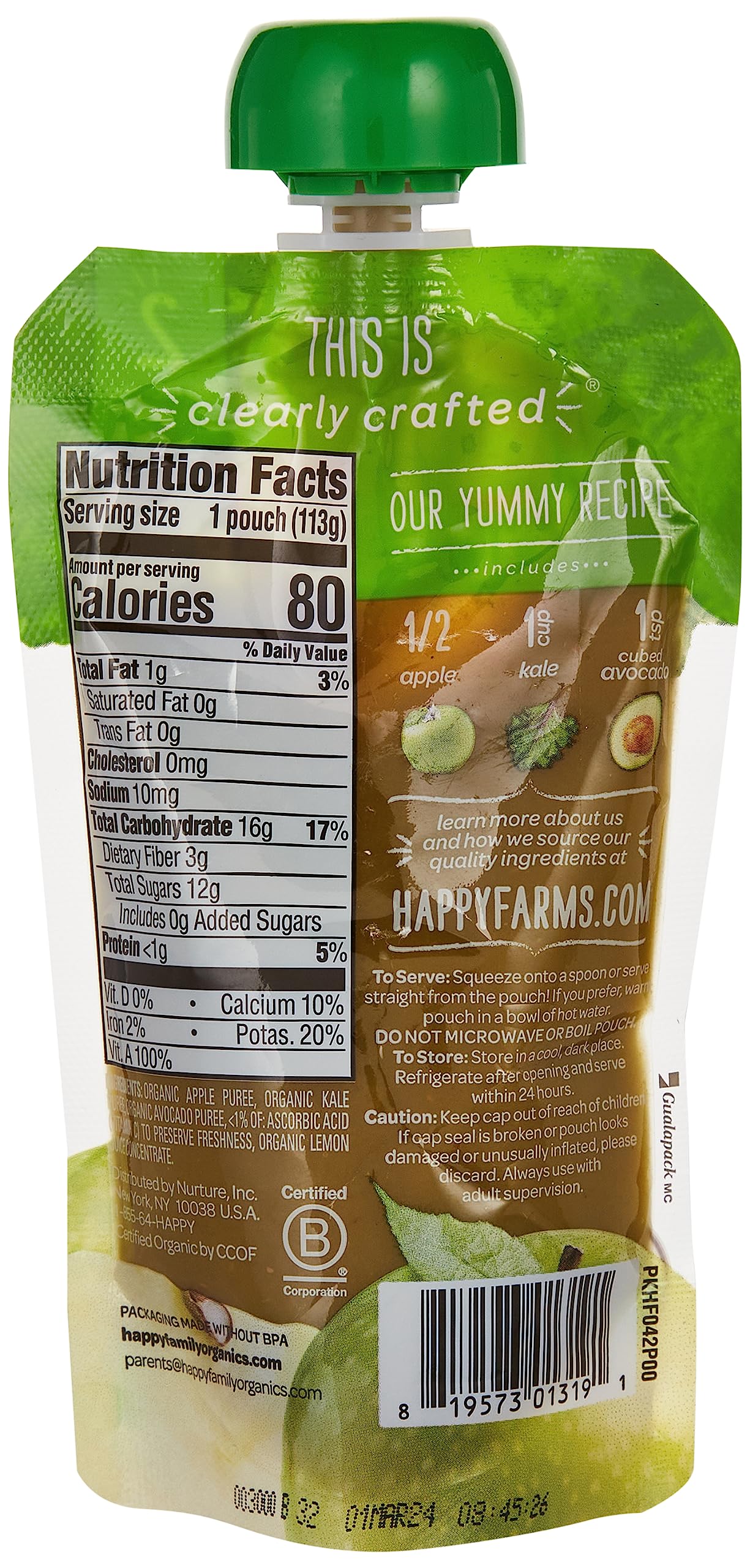 Happy Baby Happy Baby Clearly Crafted - Apples Kale And Avocados - Case Of 16 - 4 Oz(D0102H5N7Cx)