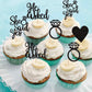 ZHUOWEISM Cupcake Toppers 24 PCS Glitter Heart Ring Bachelorette Wedding Engagement Party Decorations Small Black Bamboo
