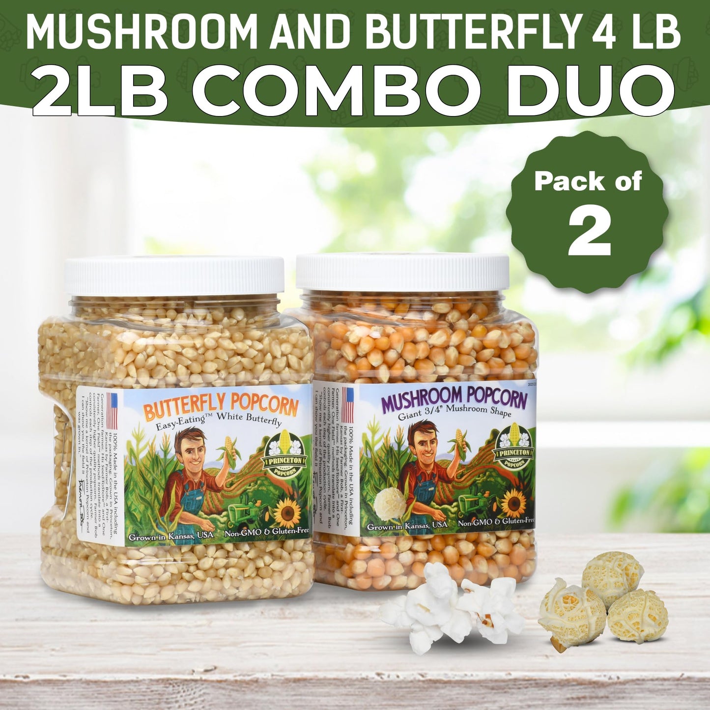 Princeton Popcorn Hulless Popcorn Kernels Combo, Non-GMO, 2-Pack, 32 Ounce (64oz Total)
