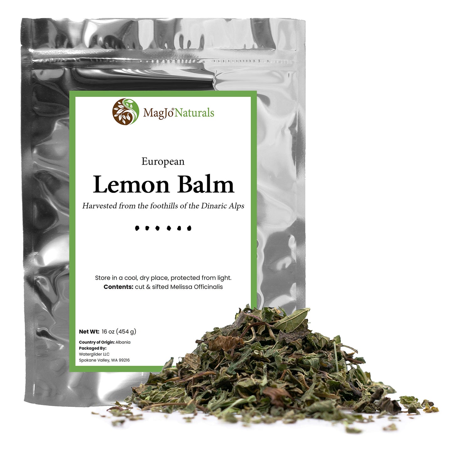 MagJo Naturals Lemon Balm Tea  Bulk Herbal Tea  Loose Leaf Melissa Officinalis  Caffeine Free  Cut and Sifted  1 pound (16 ounces) (1 pack)