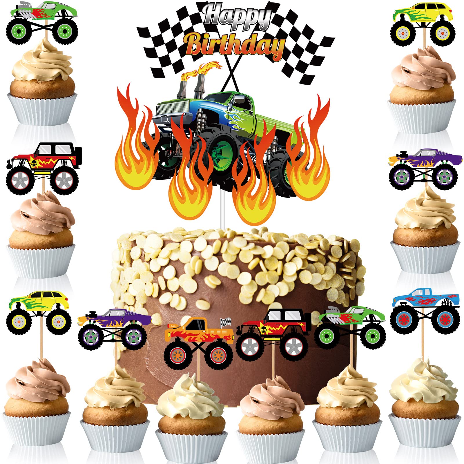 Censen 48 Pcs Truck Cake Topper Birthday Party Supplies Truck Cake Decorations Racing Car Birthday Cake Cupcake Topper Blaze Bir