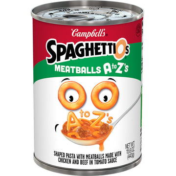 Spaghettios A To Z'S Canned Pasta With Meatballs, 15.6 Oz Can