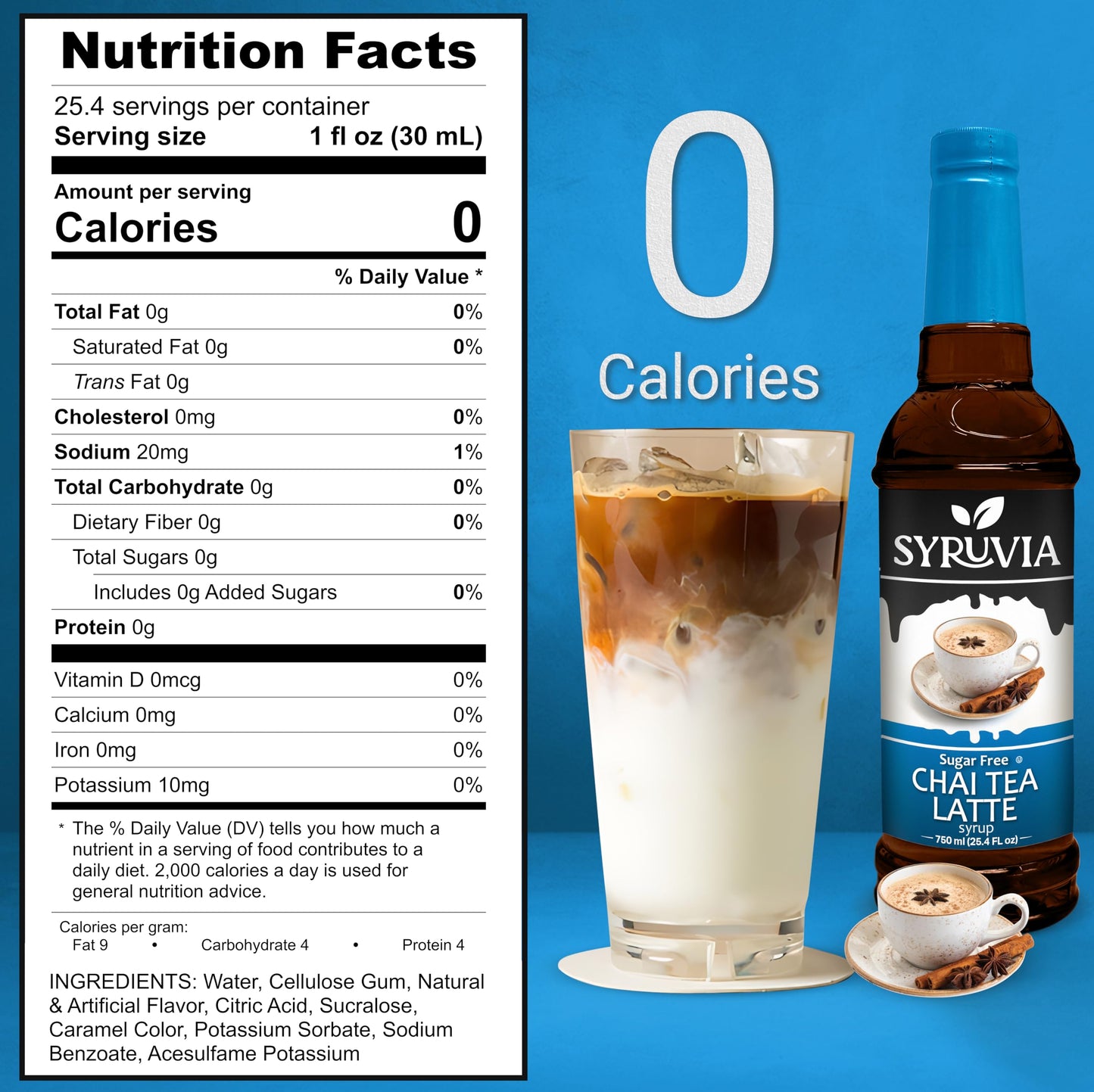 Syruvia Sugar Free Chai Tea Syrup With Syrup Pump Dispenser - Chai Tea Syrup Flavor, 25.4 Fl Oz - Perfect For Cocktails, Ice Tea