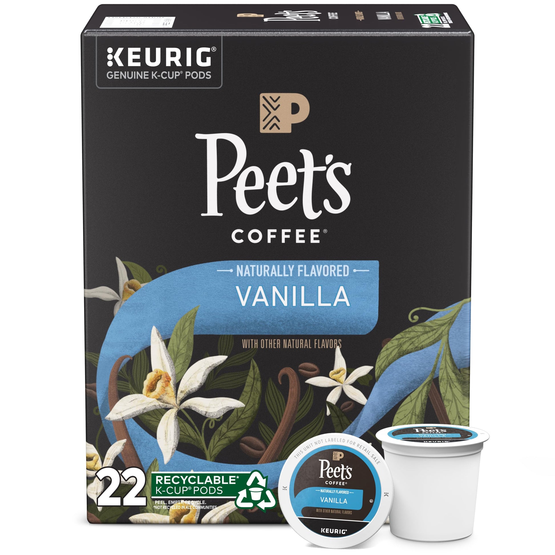 Peets Coffee Flavored Light Roast K-Cup Pods - Vanilla 22 Count - Caramel Brûlée