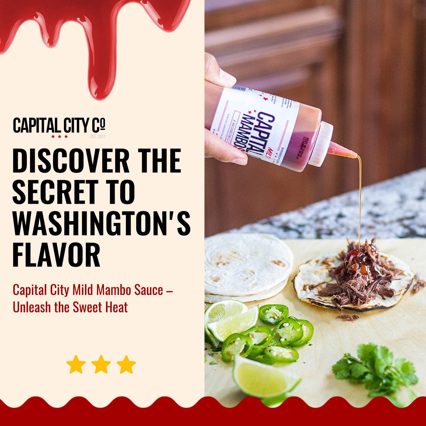Capital City Mambo Sauce - Mild Recipe | Washington Dc Wing Sauces | Perfect Condiment Topping For Wings, Chicken, Pork, Beef, S