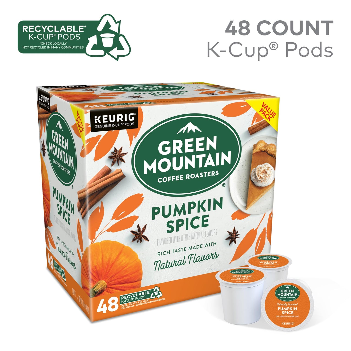 Green Mountain Coffee Roasters Pumpkin Spice Coffee, Keurig Single Serve K-Cup Pods, 48 Count