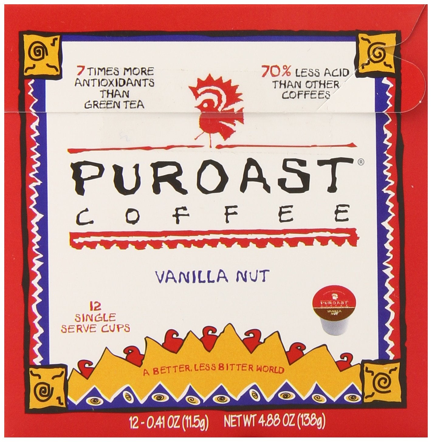 Puroast Coffee Vanilla Single Serve Pods, Medium Roast, 12 Count, Compatible with Keurig Brewer