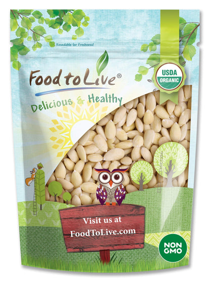 Food to Live Organic Blanched Whole Almonds, 12 Ounces - Non-GMO, Raw, Unpasteurized, Unsalted, Keto, Paleo, Kosher, Bulk, High 