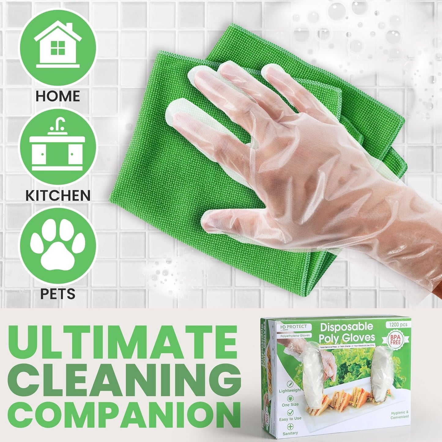 Keppi 1200Pcs Plastic Gloves - Bpa & Latex Free - Perfect Food Handling Gloves - Food Safe Disposable Gloves For Cooking - Bulk