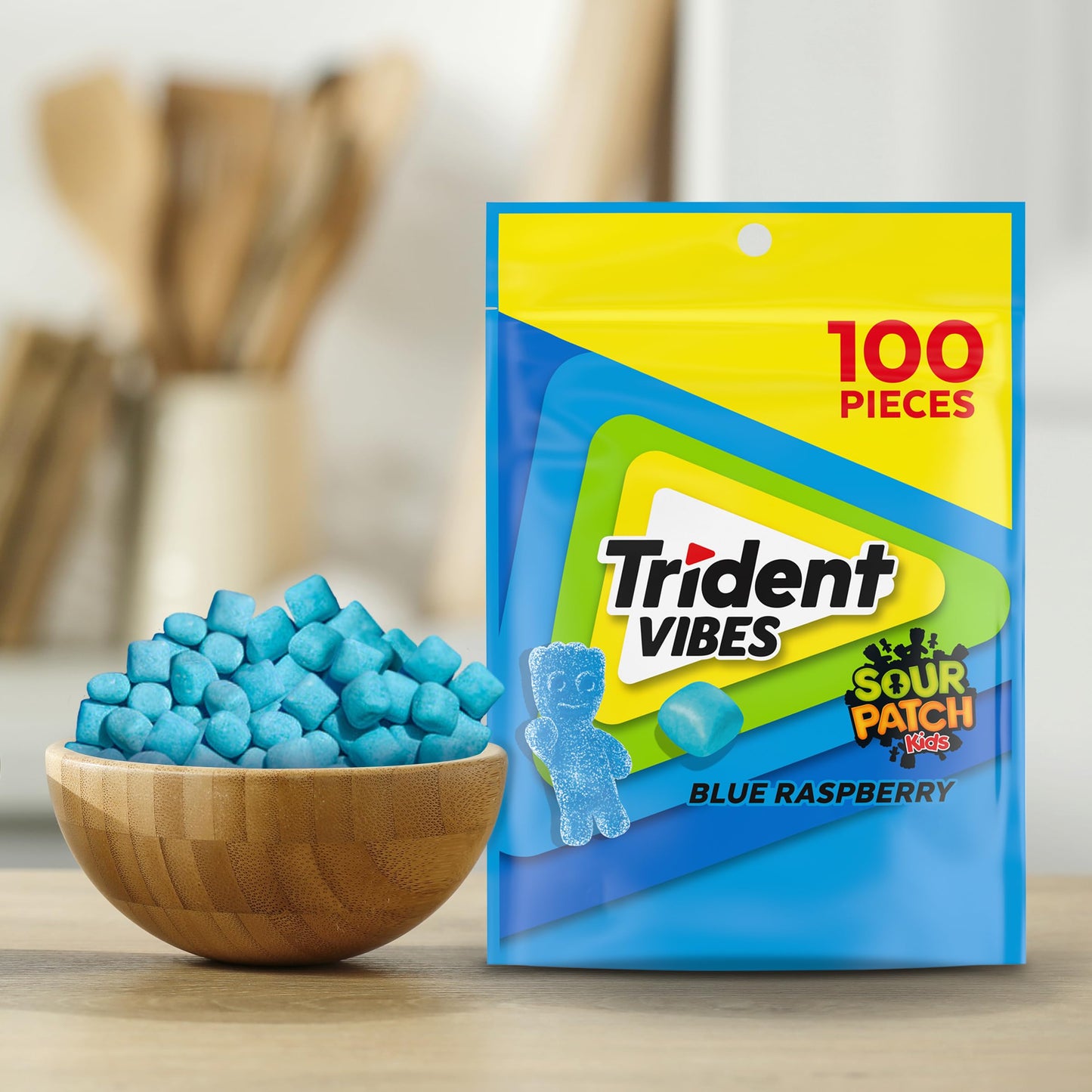 Trident Vibes Sour Patch Kids Blue Raspberry Sugar Free Chewing Gum, Holiday Christmas Stocking Stuffers For Adults & Kids, Rese