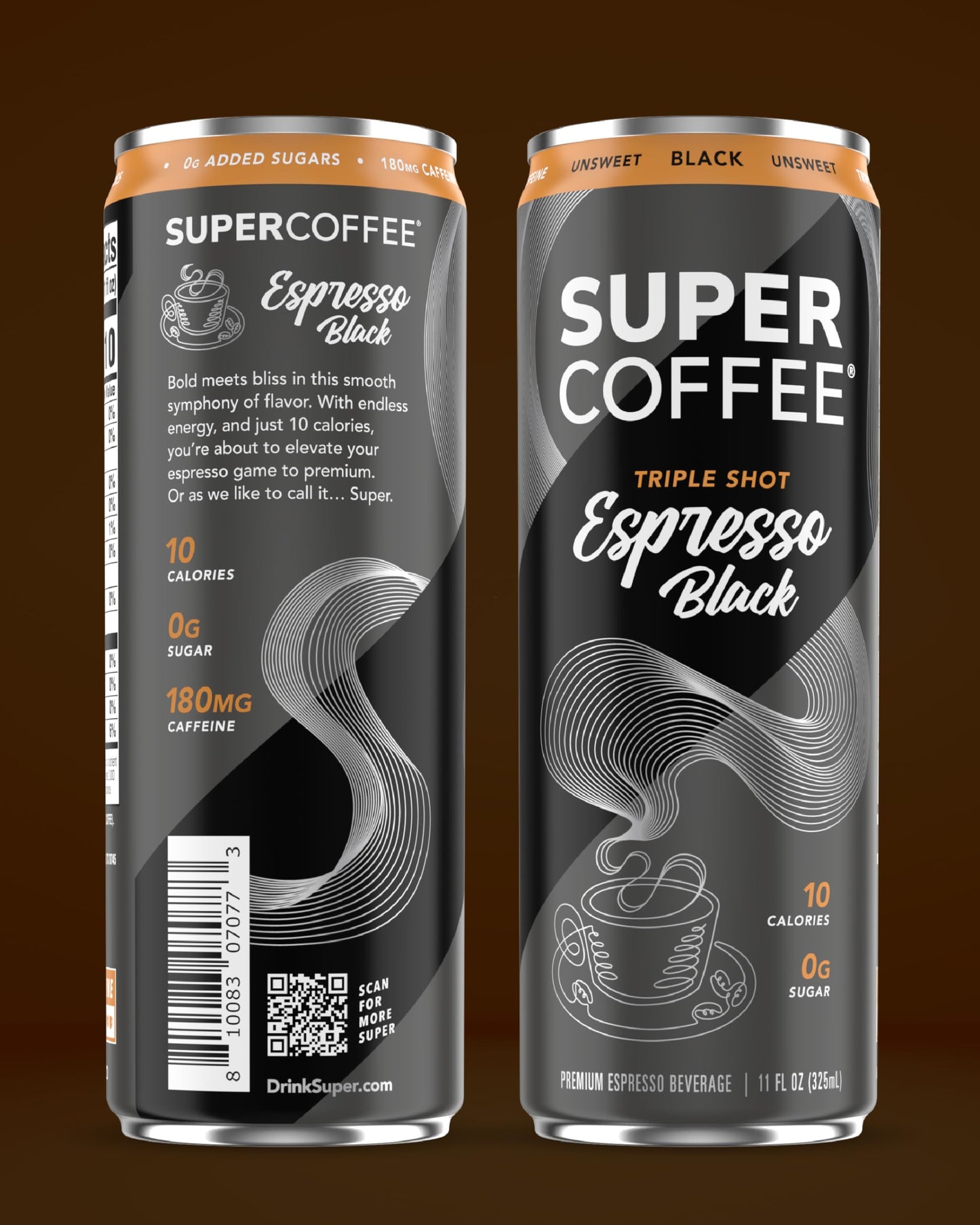 Super Coffee Espresso, Iced Keto Coffee (0G Added Sugar, 10 Calories) [Triple Shot Black] 11 Fl Oz, 12 Pack | Iced Coffee, Cold