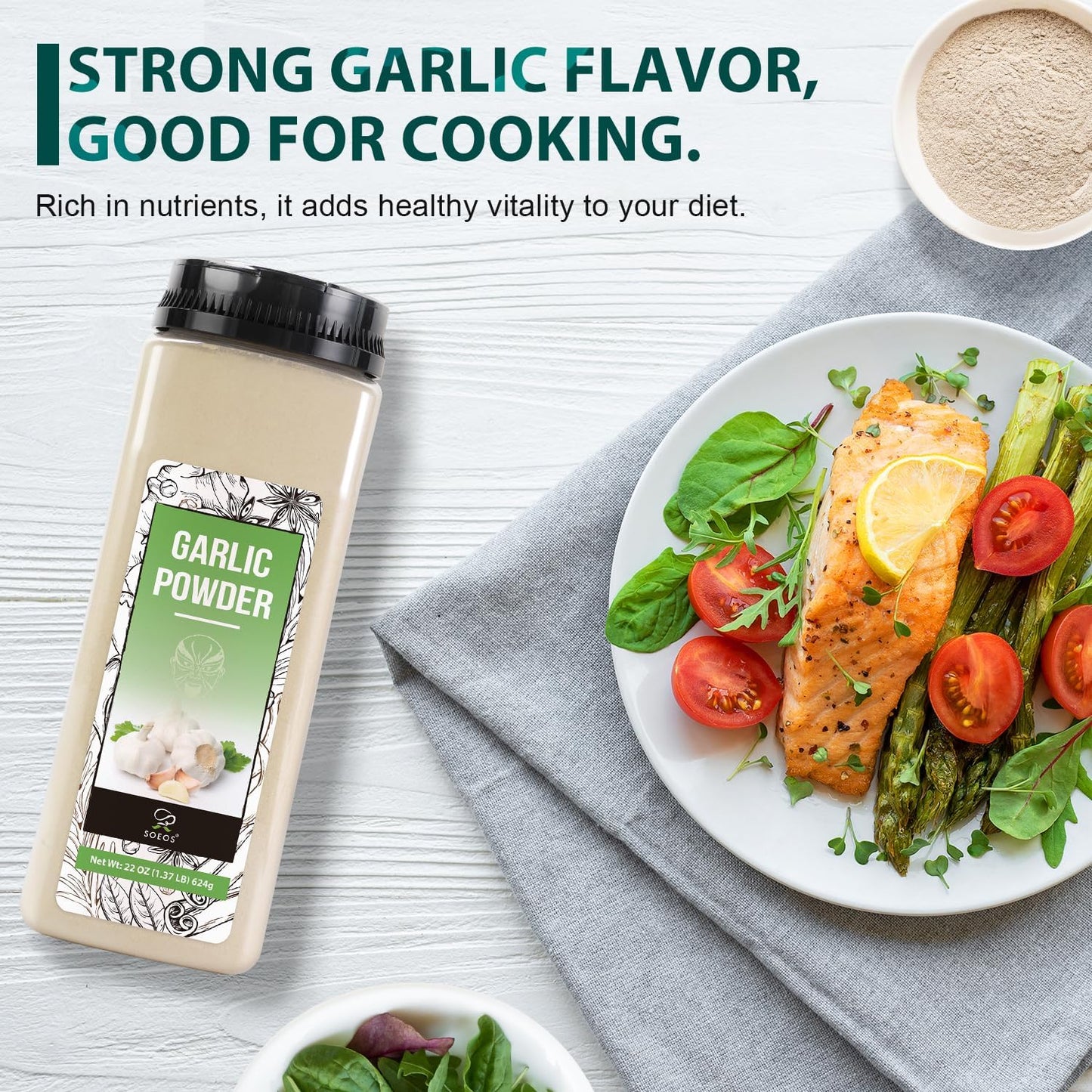 Soeos Garlic Powder 22 Ounce(624 G), Garlic Powder Seasoning, Additive Free, Non-Gmo, Garlic Seasoning For Flavor Vegetables, Gr