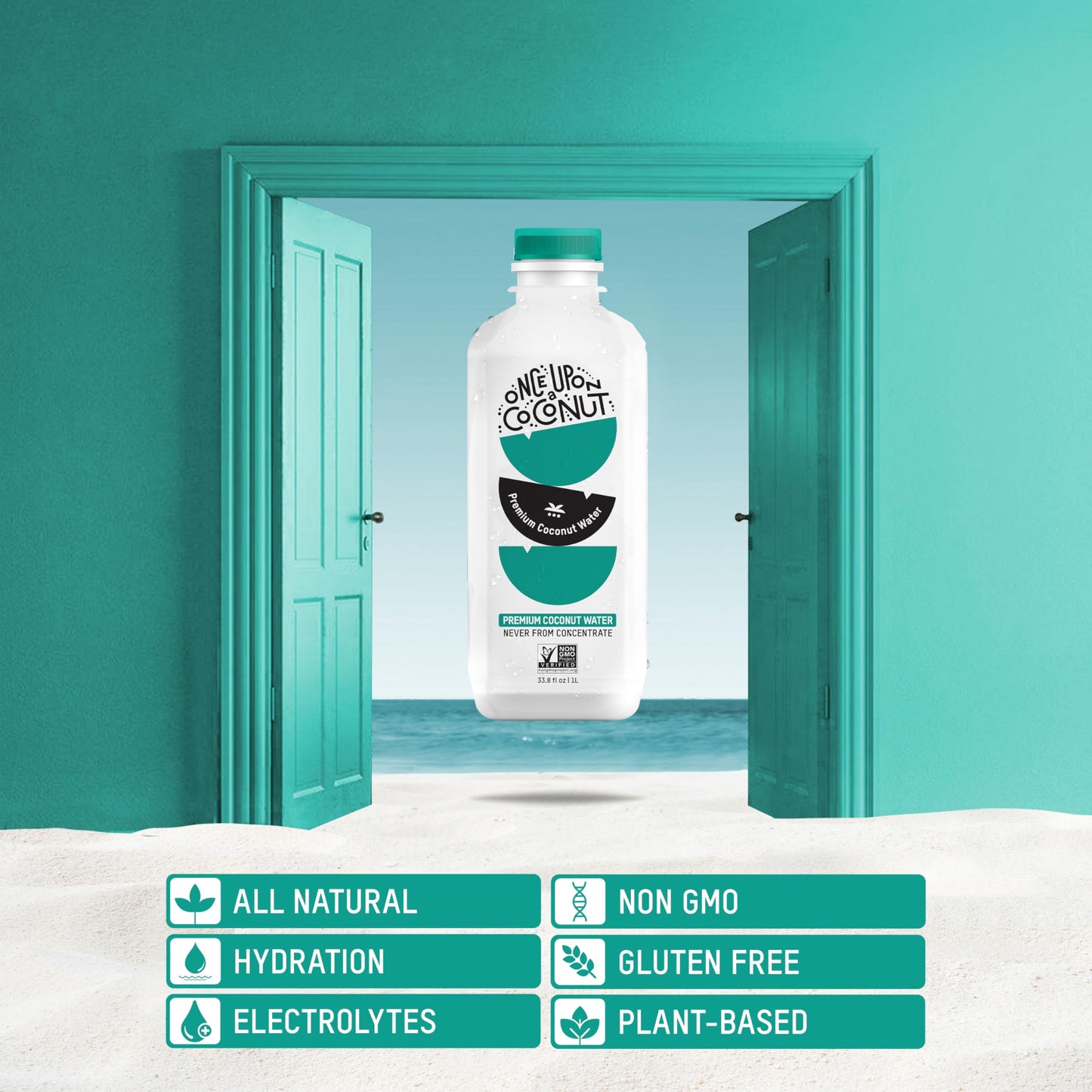 Once Upon A Coconut Premium Coconut Water 1L - Low Calorie Drink With Electrolytes - Non-Gmo - Gluten-Free - Pack Of 12 (Each 33