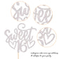 YCTHUNFISH 16th Birthday Cake Topper - Glitter 16th Birthday Decorations - Silver Bamboo Pick