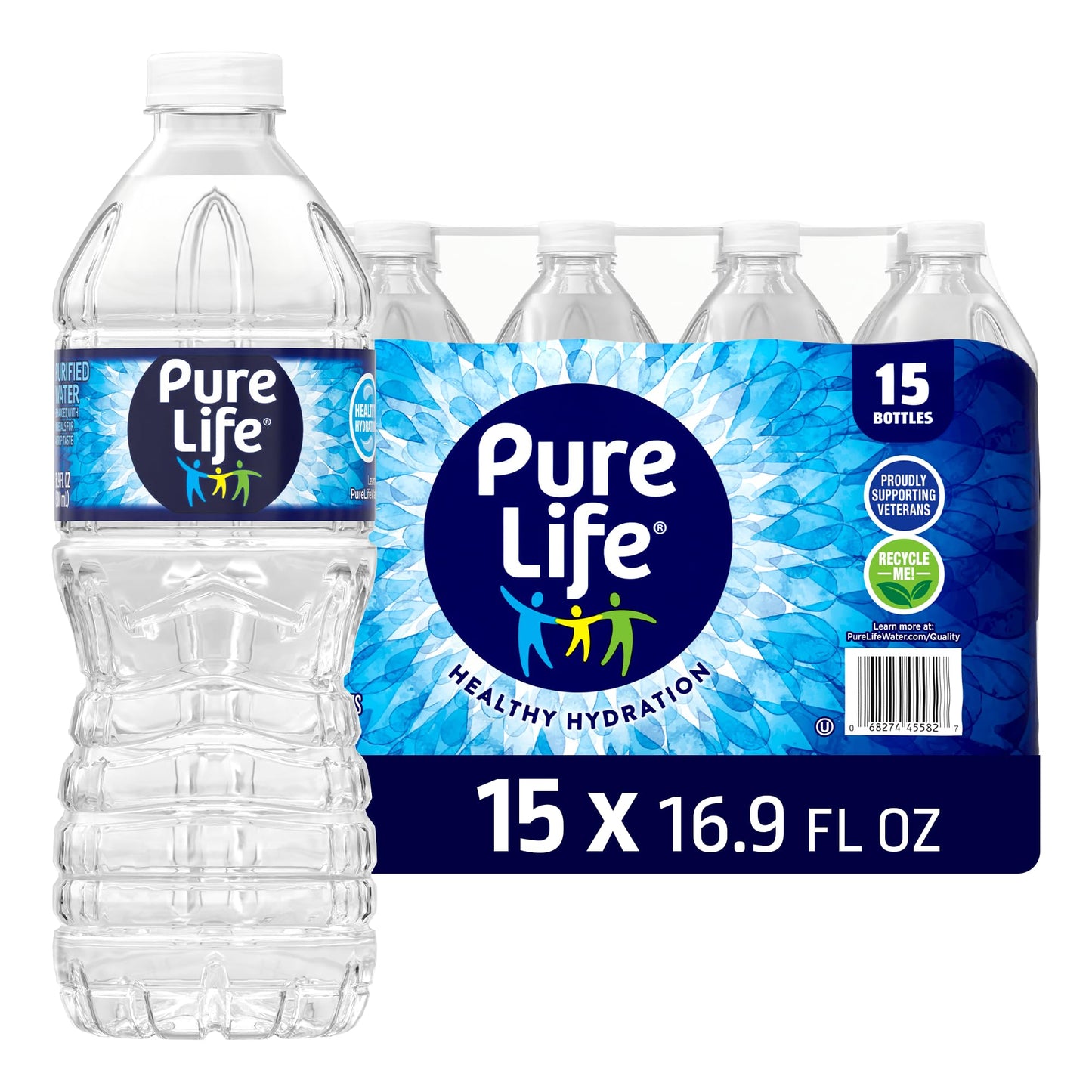 Pure Life Purified Water Bottles, 15 Pack - Still Bottled Water Enhanced with Minerals for a Crisp Taste, Plastic Bottles - 16.9