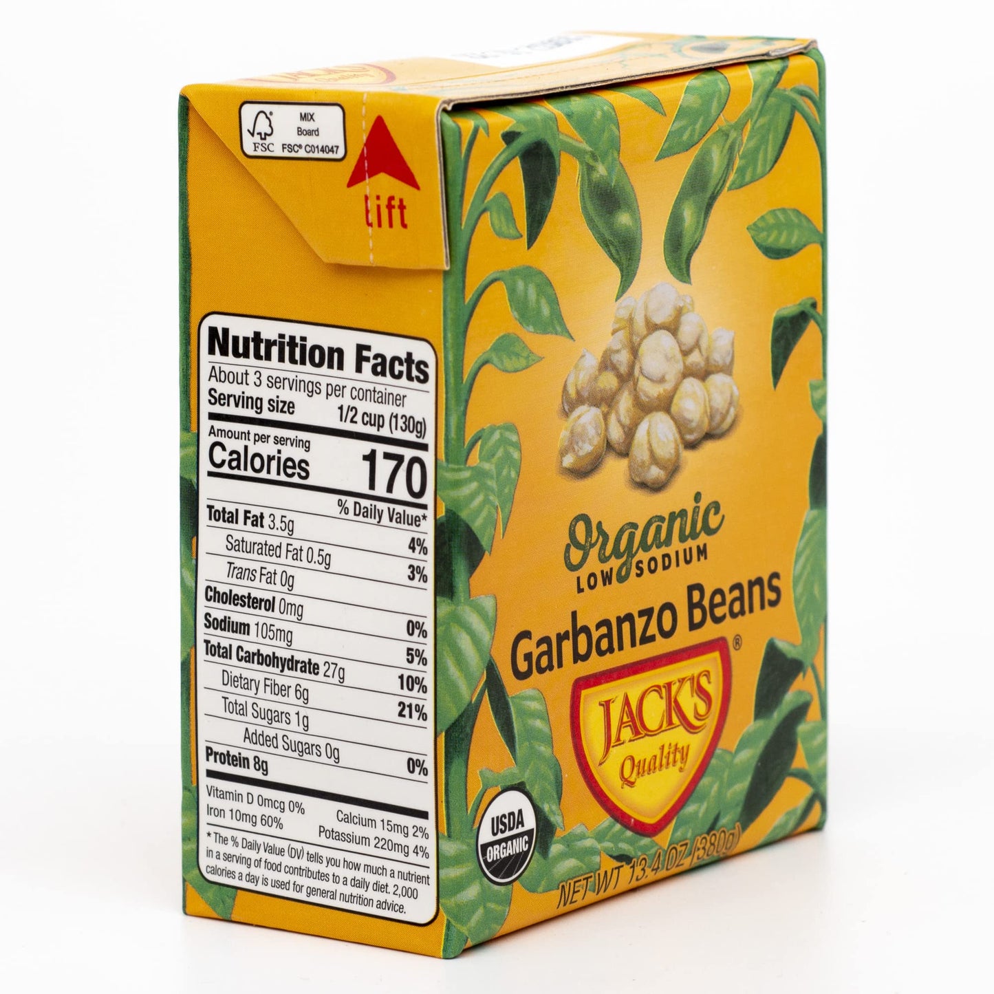 Jacks Organic Chickpeas Garbanzo Beans 13.4 oz. | Packed with Protein and Fiber, Heart Healthy, Low Sodium & Non GMO | (8-PACK)