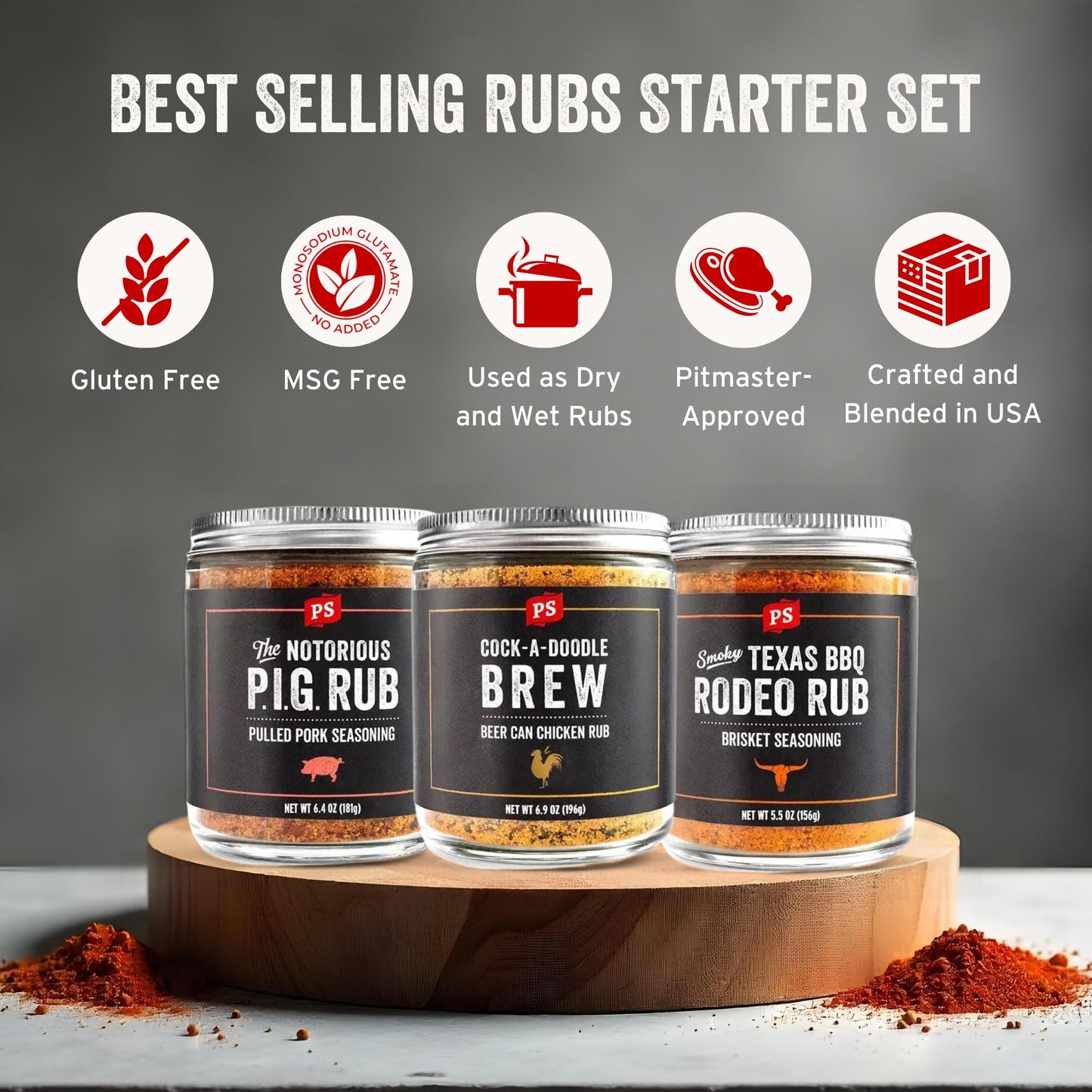 PS Seasoning BBQ Rub Variety Pack - Notorious PIG, Cock-A-Doodle Brew, Texas Rodeo - 6.27 Ounce (Pack of 3)