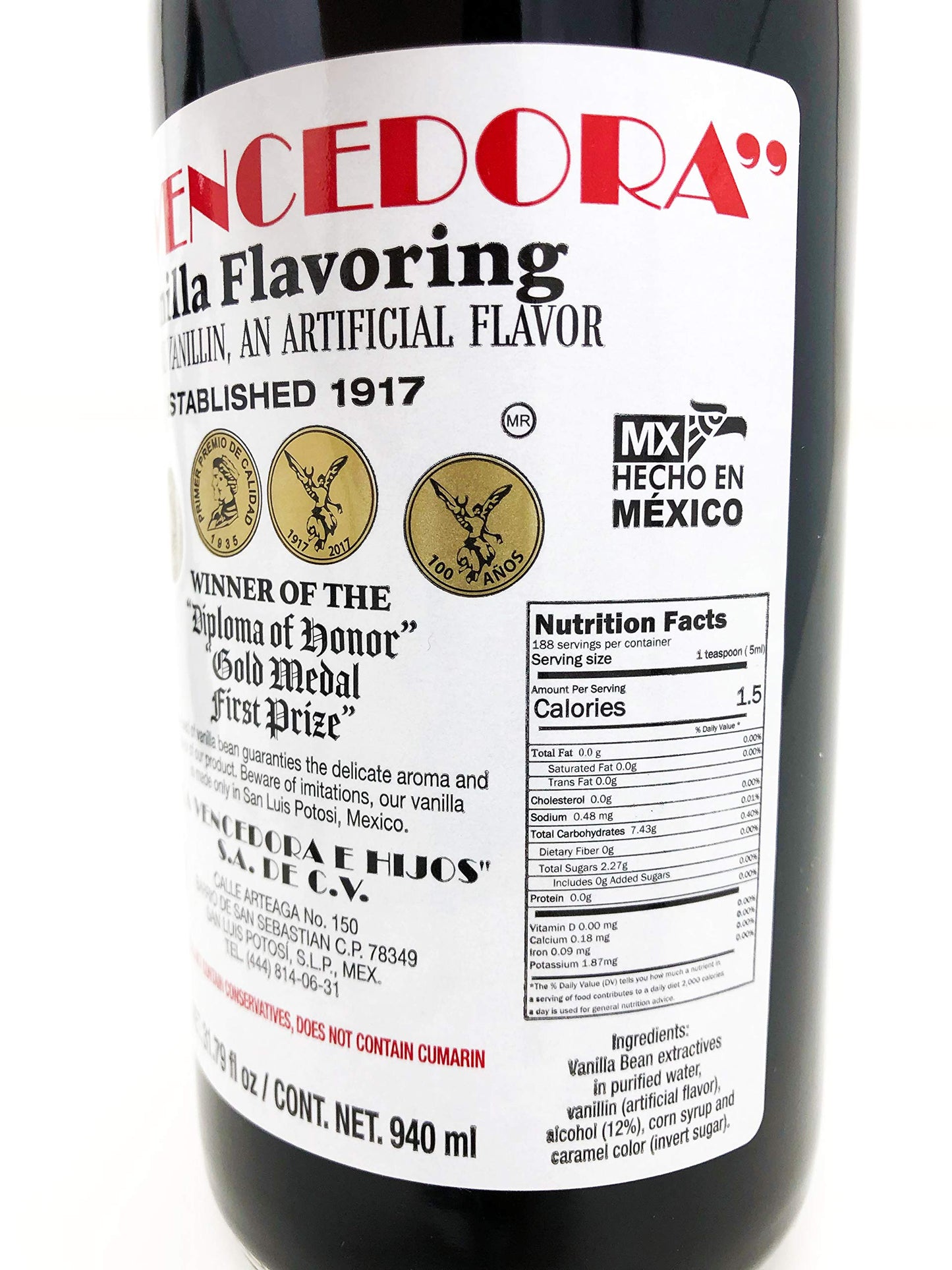La Vencedora Mexican Vanilla Extract 2 Pack - 32oz - Traditional Vanilla Flavoring for Baking  Cooking & Desserts - Vegan  Glutten Free  Natural Process  Made in Mexico