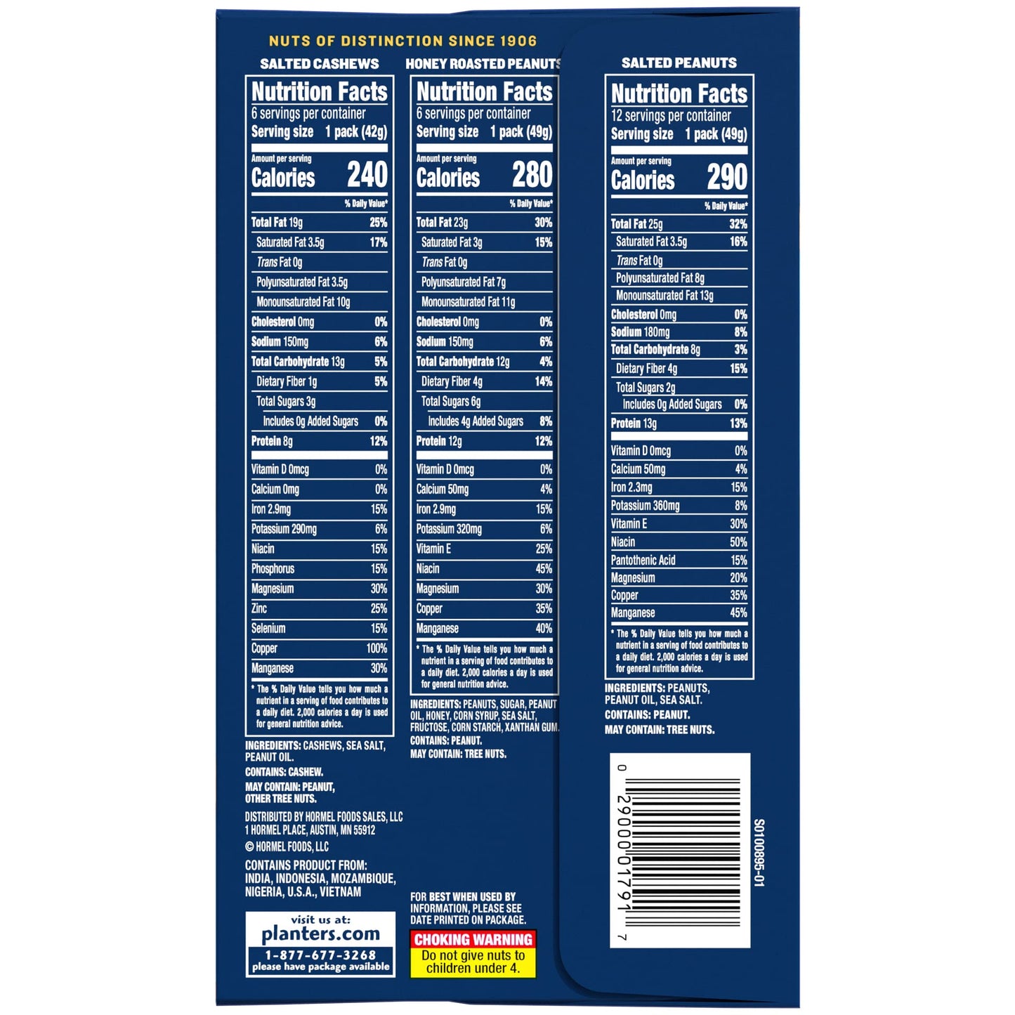 PLANTERS Peanuts & Cashews Variety Pack, 40.5 oz, 24 Count, Includes Honey Roasted Peanuts, Salted Peanuts, Salted Cashews