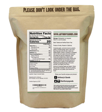 Anthonys Organic Coriander Seeds, 1 lb, Gluten Free, Non GMO, Non Irradiated, Keto Friendly
