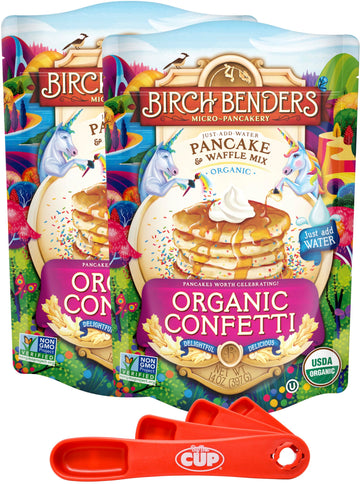 Birch Benders Organic Confetti Pancake and Waffles Mix, 14oz (Pack of 2) with By The Cup Measuring Spoons