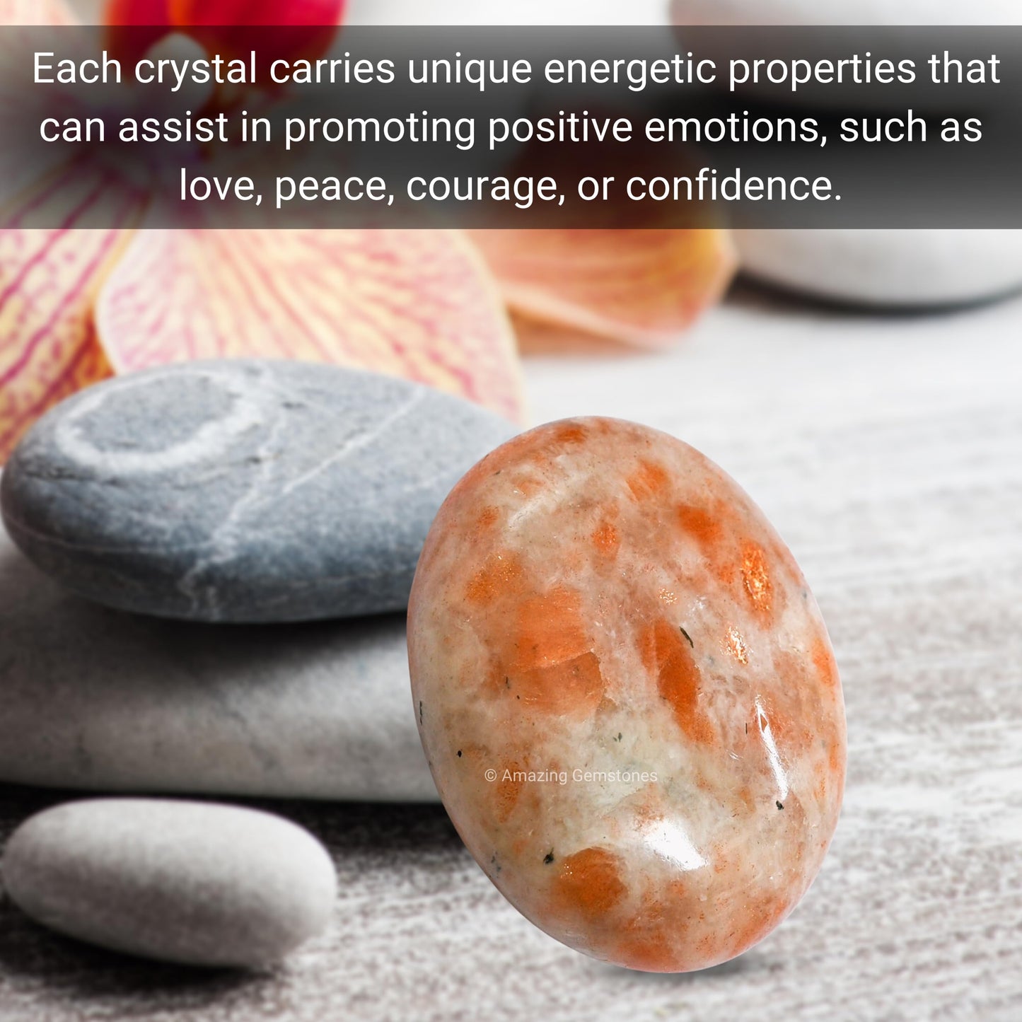 Amazing Gemstone Sunstone Palm Stone - Hot Massage Worry Stone For Natural Body Chakra Balancing, Reiki Healing And Crystal Grid