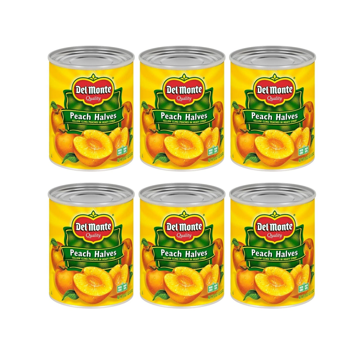 Del Monte Canned Peach Halves in Heavy Syrup, Pack of 6, 29 oz Can, 1.81 lb Total