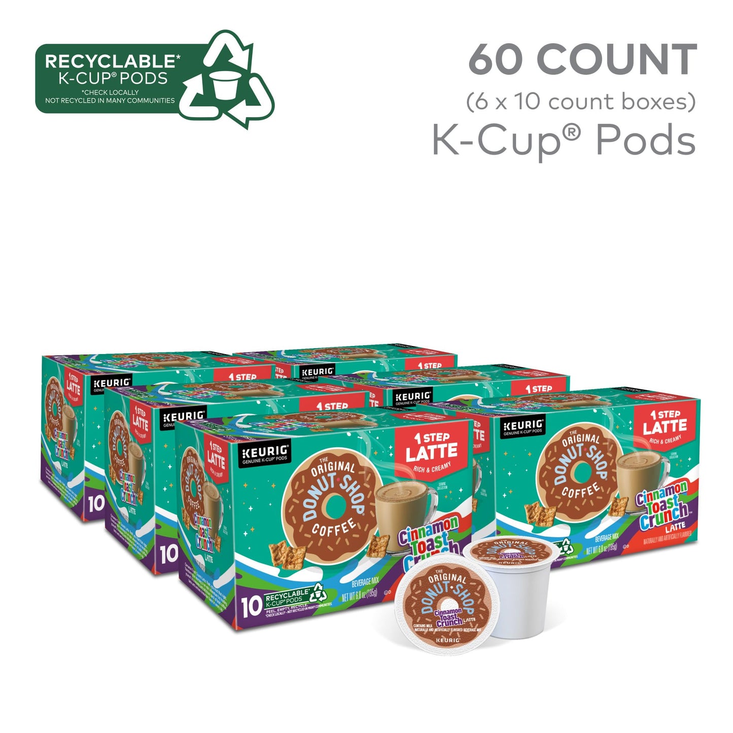 The Original Donut Shop Cinnamon Toast Crunch One-Step Latte, Keurig Single Serve K-Cup Pods, 60 Count (6 Packs Of 10)
