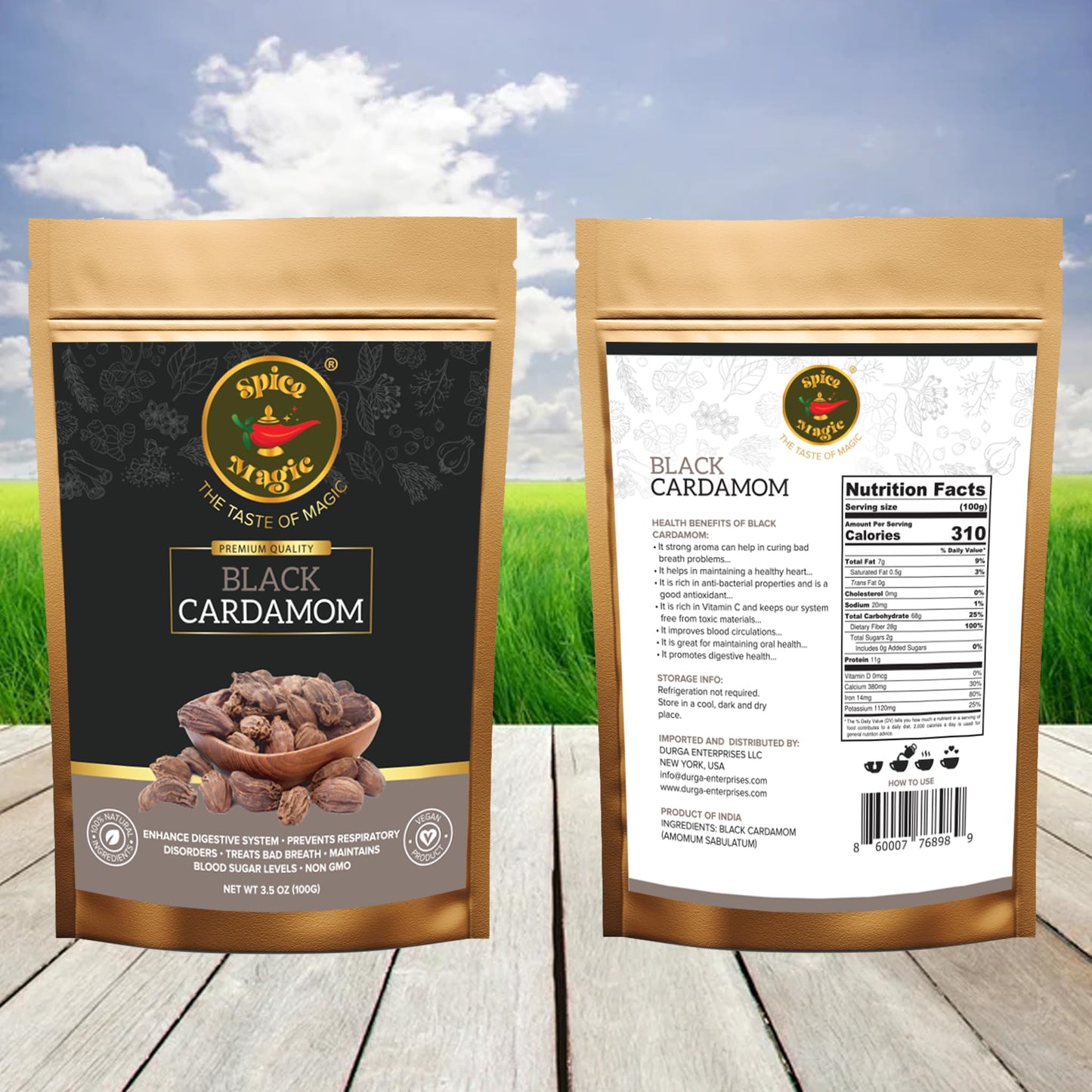 Spice Magic Herbs & Spices ~ 100% Pure, Aromatic & Natural I Gluten-Free I Non-Gmo I Indian Origin (3.5Oz (100G), Black Cardamom