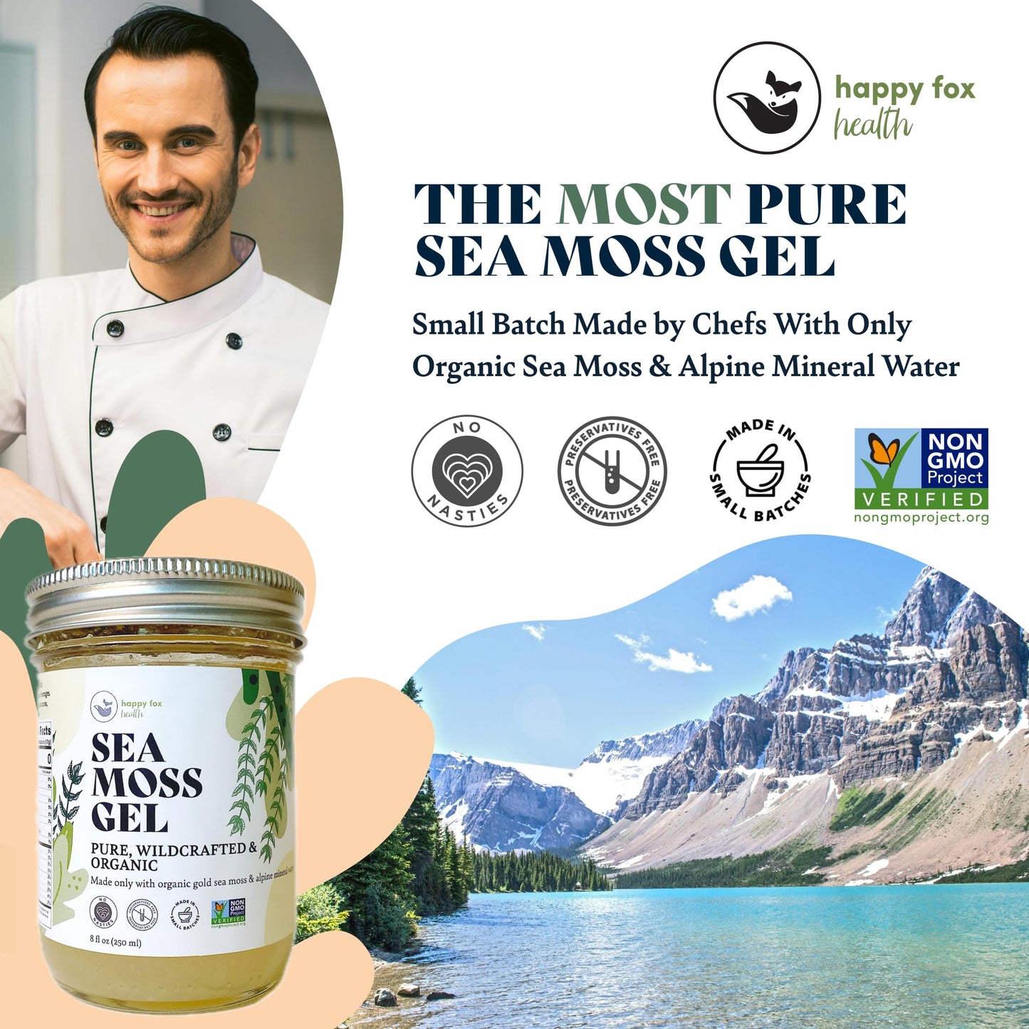 HAPPY FOX Organic Sea Moss Gel, Pure Wildcrafted, Small Batch, 8 Fl Oz