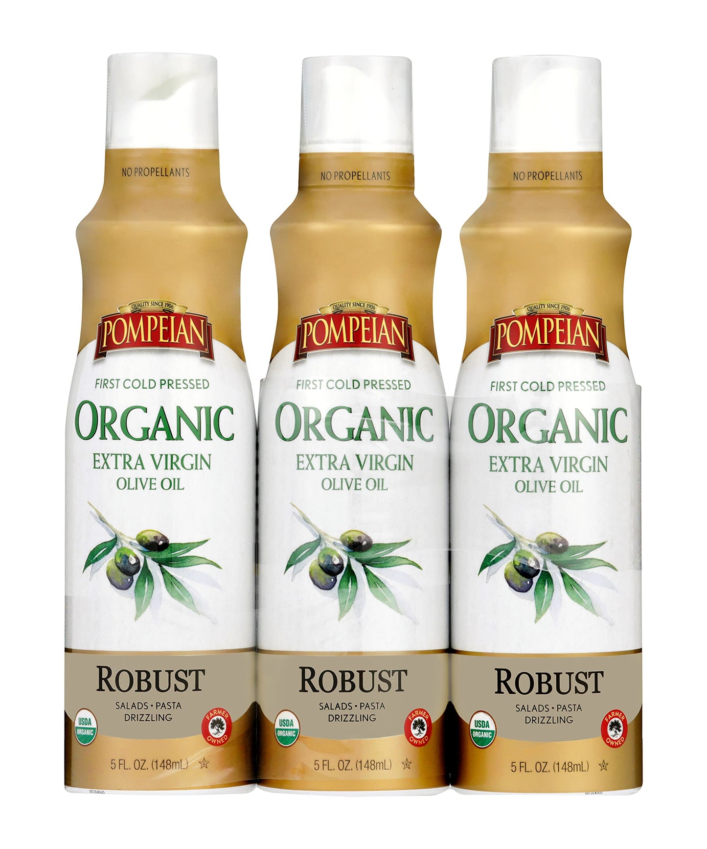 Pompeian Organic Extra Virgin Olive Oil Cooking Spray, Non-Stick, 5 Fl Oz (Pack of 3)
