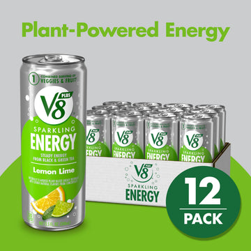 V8 +ENERGY Lemon Lime Energy Drink, Pack of 12 Cans, 11.5 Fl Oz Each, Made with Real Juices