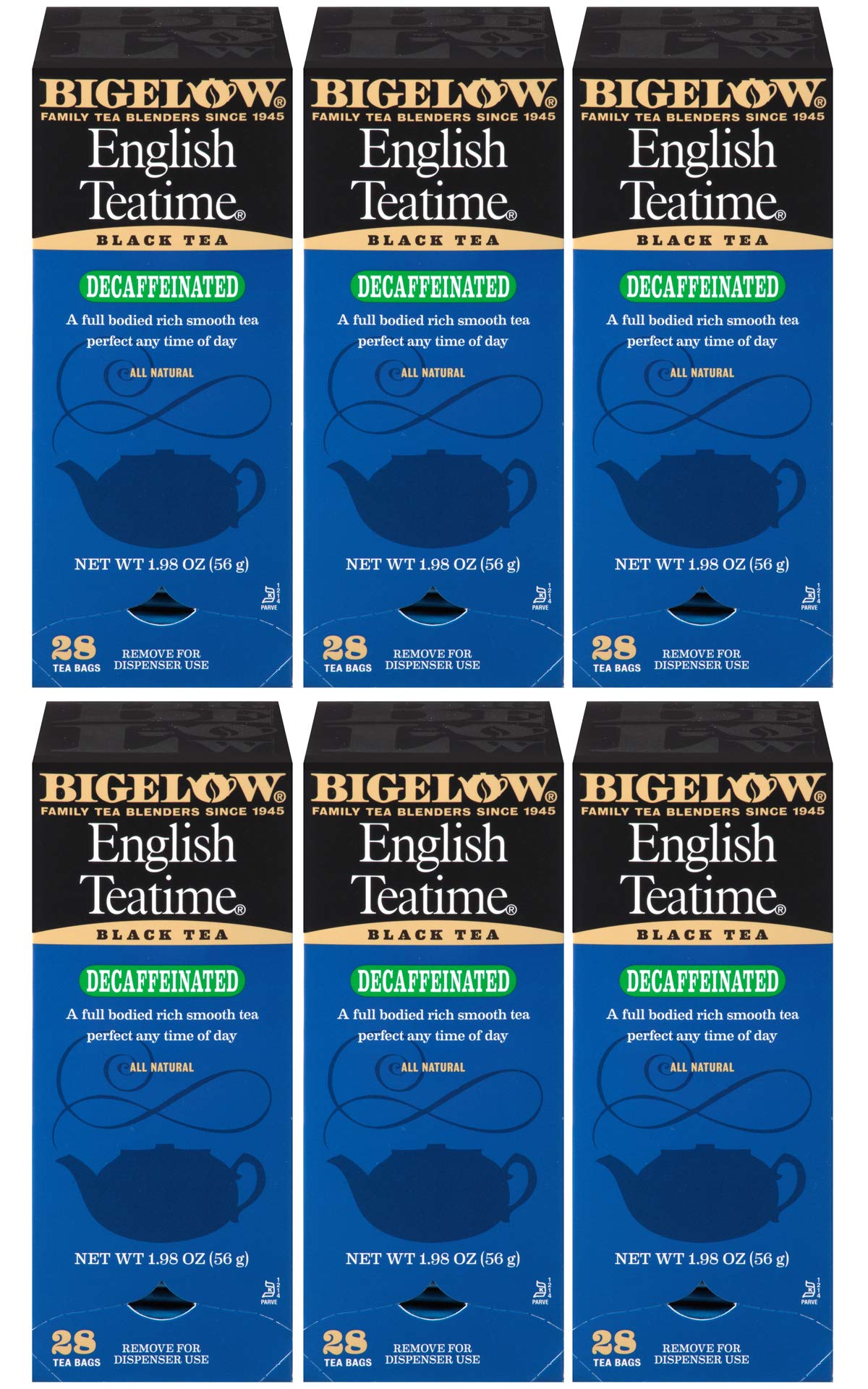 Bigelow Tea Decaffeinated English Teatime Tea, 28 Count (Pack of 6), Premium Bagged Caffeine-Free Black Tea, Model 10357