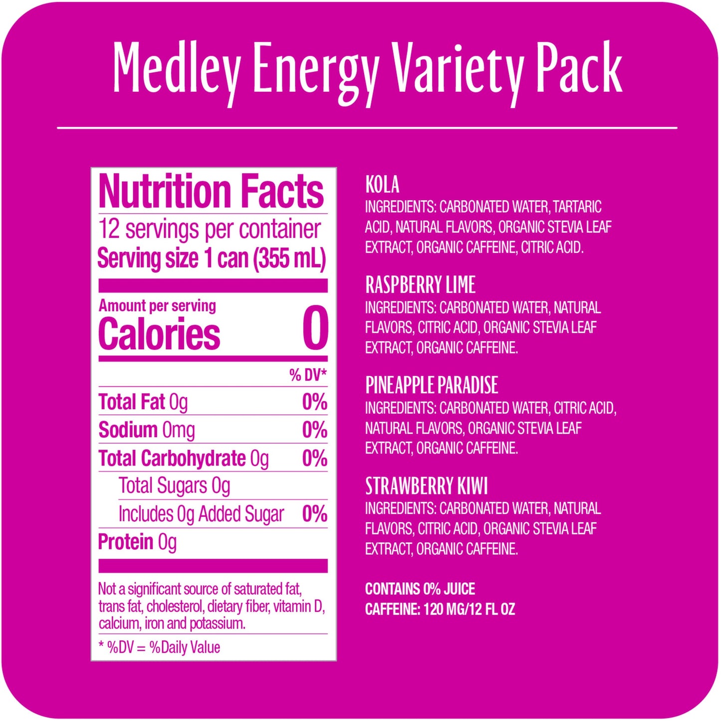 Zevia Zero Calorie Energy Drink Variety Pack, 12 Ounce Cans, 4 Flavors, Pack of 12, Clear