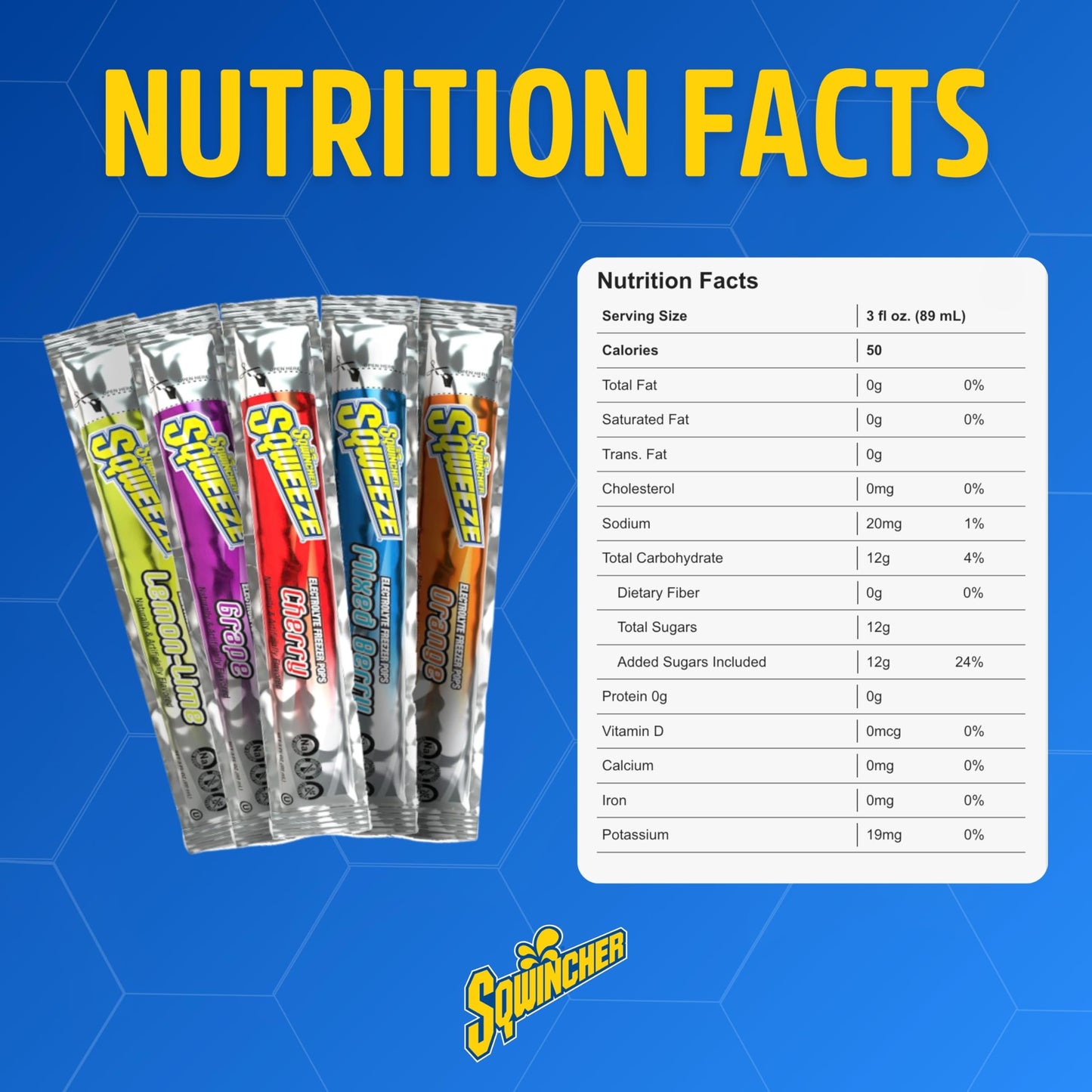 Sqwincher Sqweeze Low Sodium Electrolyte Freezer Pops, 5 Flavor Variety Pack - Lemon Lime, Grape, Cherry, Mixed Berry, Orange, (