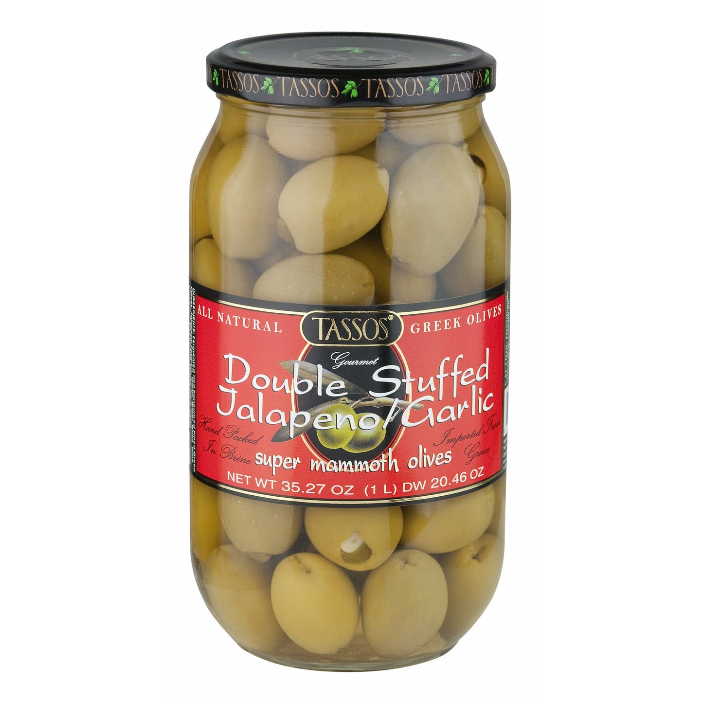 Tassos Double Stuffed Jalapeno And Garlic Olives, 1 Liter (Pack Of 2)