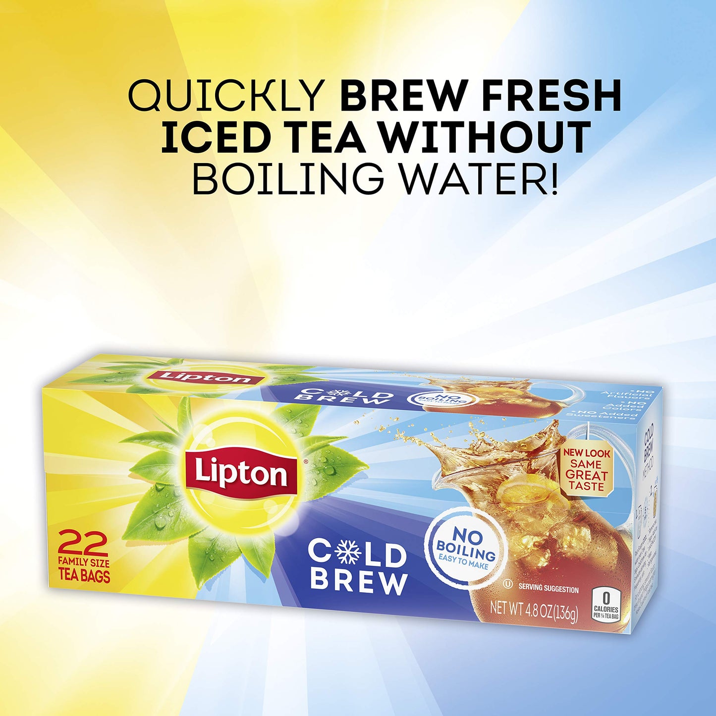 Lipton Family-Size Tea Bags, Unsweetened Cold Brew Iced Tea, 22 Tea Bags, 6 Boxes