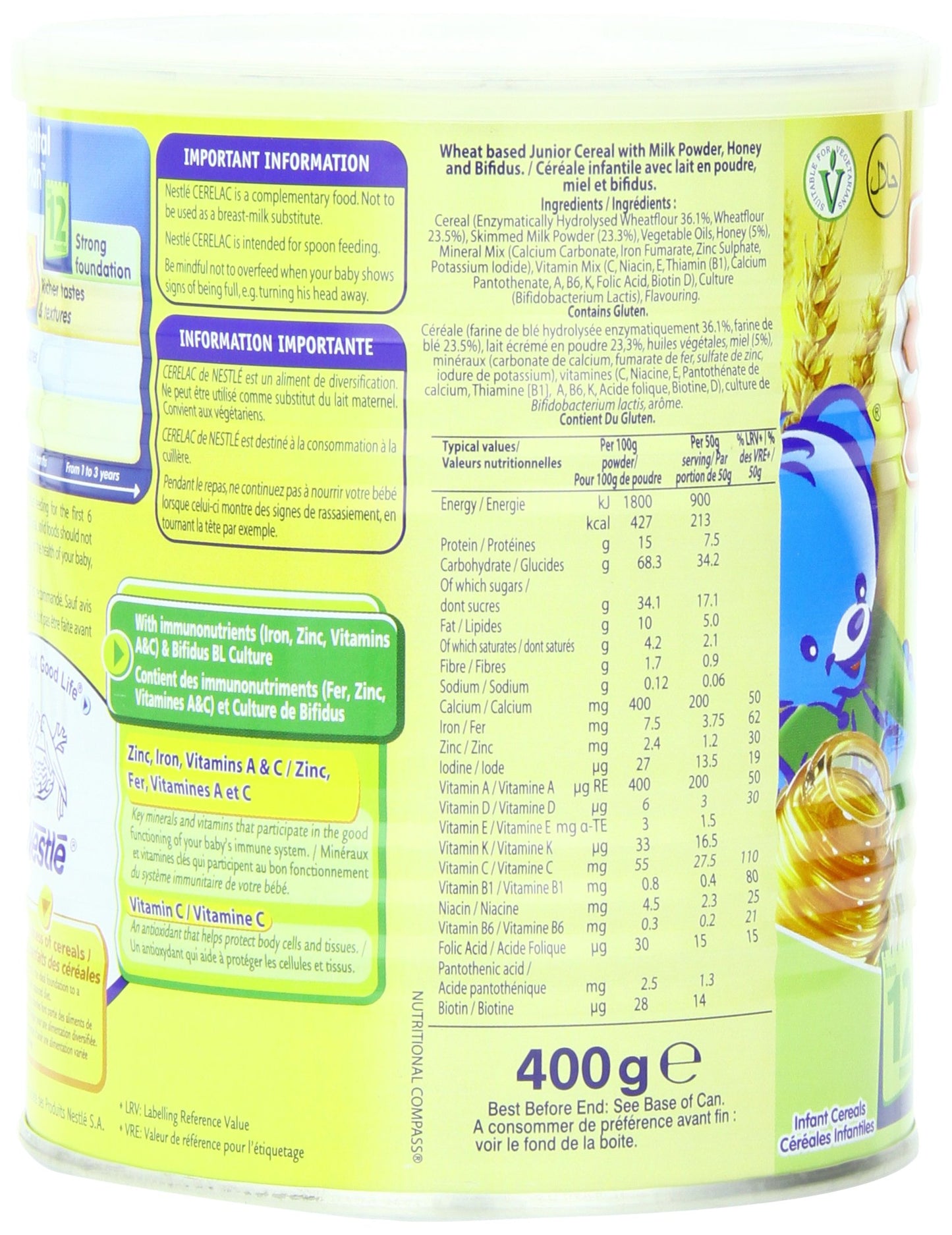 Nestle Cerelac, Honey And Wheat With Milk (From 12 Months), 14.11-Ounce Cans (Pack Of 4)