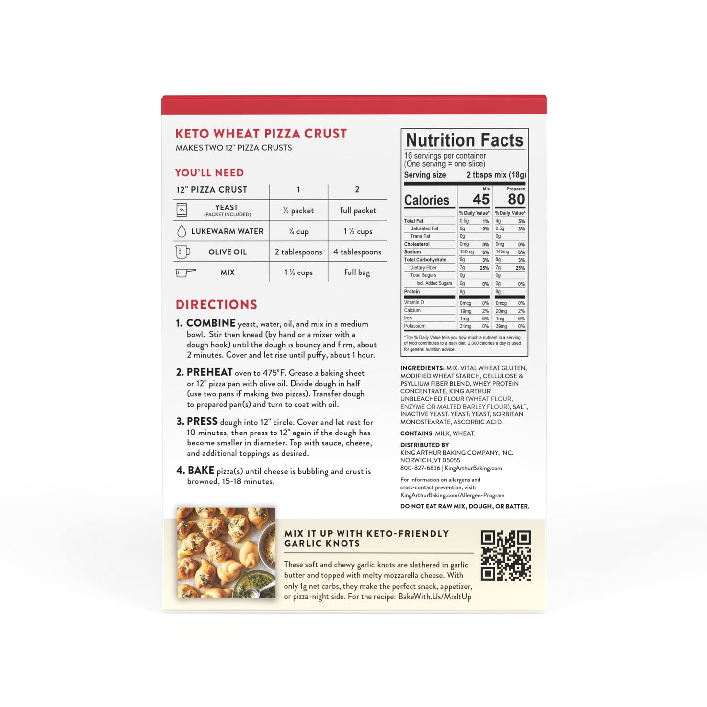 King Arthur Keto Pizza Crust Mix - Low Carb, 1g Net Carbs, 10.25 oz, Makes Two 12 in Crusts