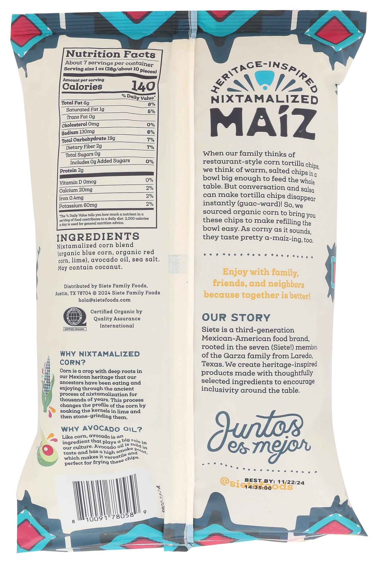 Siete Maiz Blue Corn Tortilla Chips 7.5 Oz